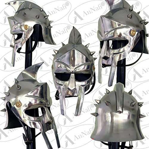 Image of AnNafi Gladiator Maximus Arena Helmet | Medieval Gladiator Armor Wearable Mens Helmet Full Size | Halloween Renaissance Party Costumes | Larp Clothings Movie Dresses w Inner Liner
