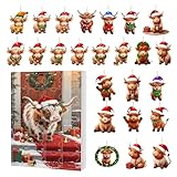 Qyljeiwred Cuenta regresiva de de las Tierras Altas | Cuenta regresiva decorativa de acrílico 2D | Decoración de animales de dibujos animados calendario de Navidad - para mochila, coche