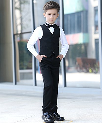 Yuanlu Boys Colorful Formal Suits 5 Piece Slim Fit Dresswear Suit Set (Black, 7) #TOP1
