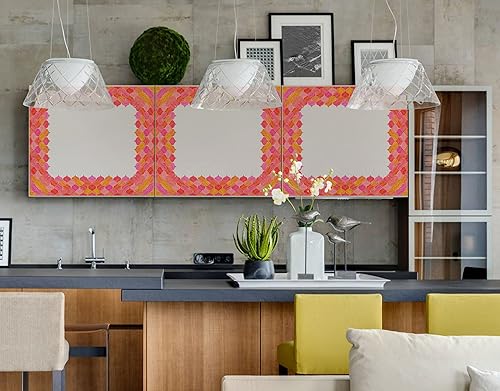 Image of WallDesign Mosaic Lantern Red Orange Shades - 4 in X 10 Feet Self-Adhesive Wallpaper Border Sticker for Kitchen Backsplash, Furniture, Wall, Cupboard, Staircase