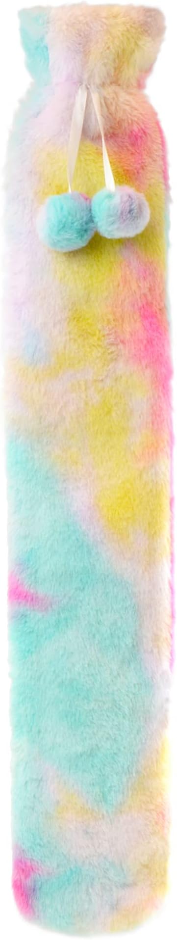 Olivia Rocco Rainbow Tie Dye Extra Long Hot Water Bottle with Super Soft Faux Fur Cover 72 cm Thermotherapy 2L Pure Natural Rubber Hand Feet Warmer, Neck and Shoulder Pain Relief