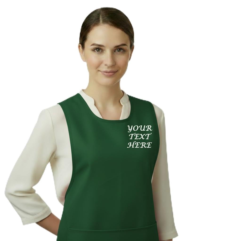 Funky Purple Monkey Personalised Custom Embroidered Ladies Pocket Tabard Workwear Bar Cleaning Apron Choice of colours (Bottle Green, XL)