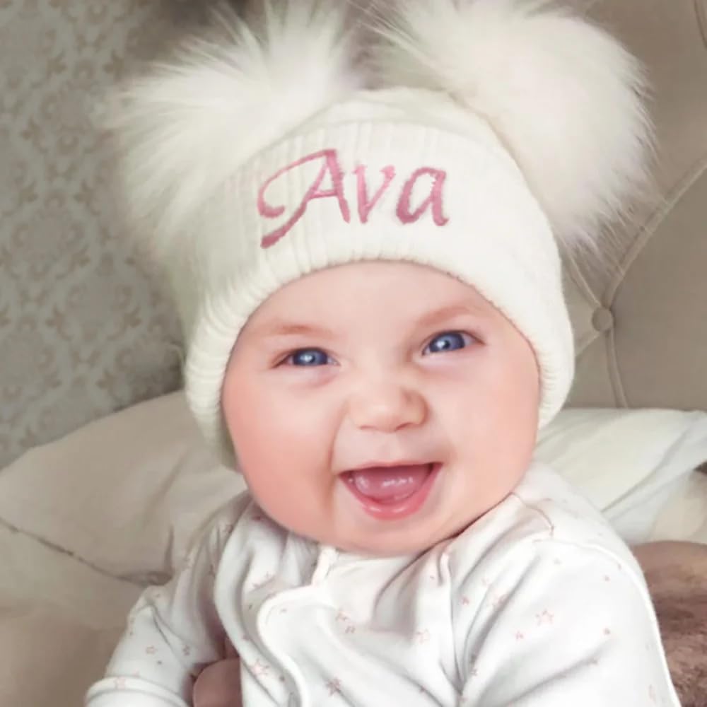 Personalized Baby Hat Newborn Hat Custom Name Knitted Baby Hat Crochet Baby Hat Baby Beanie | Baby Girl Hat | Baby Boy Hat | New Baby Gift Newborn Baby Hat White
