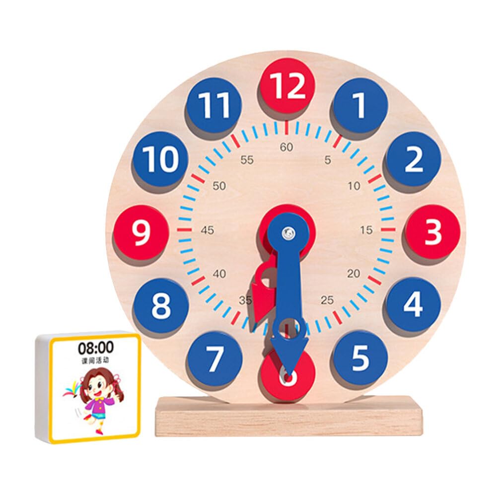 Abaodam Kids Learning Clock Wooden Educational Toy Teaching Time and Numbers for Toddlers Preschool Time Cognition Clock Model