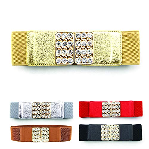 Wedding Decor Estilo Hebilla Diamante Elástica Elástico Cintura Mujer Correa para Mujer Vestidos Moda Cinturilla Accesorios - Oro, Medium