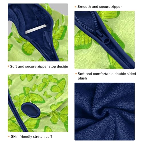 CHIFIGNO Butterflies Green Yellow Boy Fleece Zip up Jacket Light Comfy Fleece Jacket 3T3