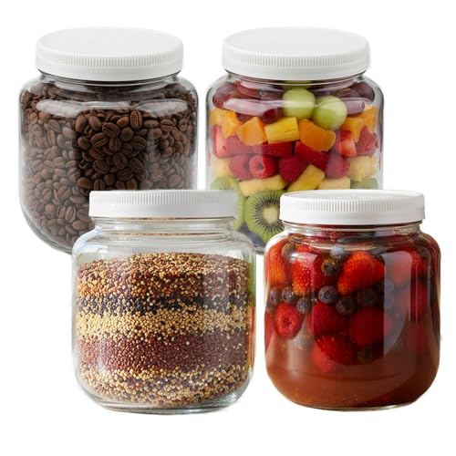 Image of Lonriva Half Gallon Glass Jars with Lids, 4 Pcs 64 oz Extra Wide Mouth Glass Storage Jars, Plastic Lids with Silicone Rings, for Pantry Organization, Fermentation, Pickling, Dry Food, Flour, Rice
