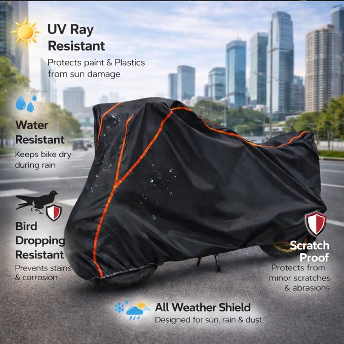 Image of DAXO Waterproof Scooty Cover for TVS Jupiter 125 | All Weather Protection from Rain, Dust, Sun & Scratches | Black Red Piping | Universal Fit for All Bike & Scooty | Jupiter 125 Scooty Cover