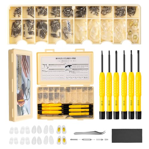 磁気付き眼镜修理キット 6本ドライバー 多機能コンパクトケース 鼻パッド調整工具 ネジ&ピンセット&クロス付き 精密メガネ修理セット