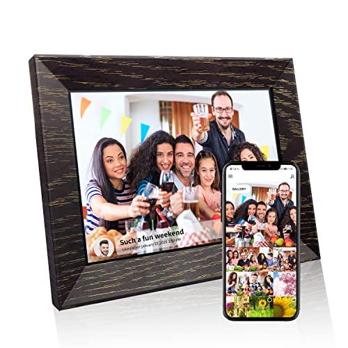 BYYBUO 7 Inch WiFi Digital Photo Frame, 16G Walnut brown, 1024 x 600IPS Touchscreen Wifi Digital Picture Frame, Share Photos or Videos via the Frameo App Prime