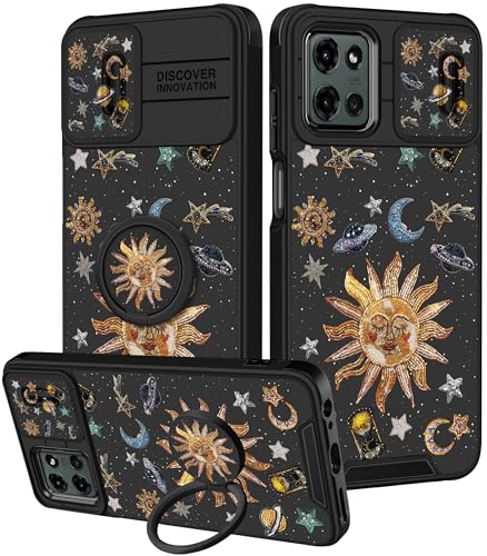 Goocrux for Moto G 5G 2026/G Play 2026,for Moto G 5G 2025 Case - Women Girls Cute Phone Cover Girly Slide Camera Cover with Ring Stand Holder Funda for Motorola G 2025/G 2026/G Play 2026, Sun Universe