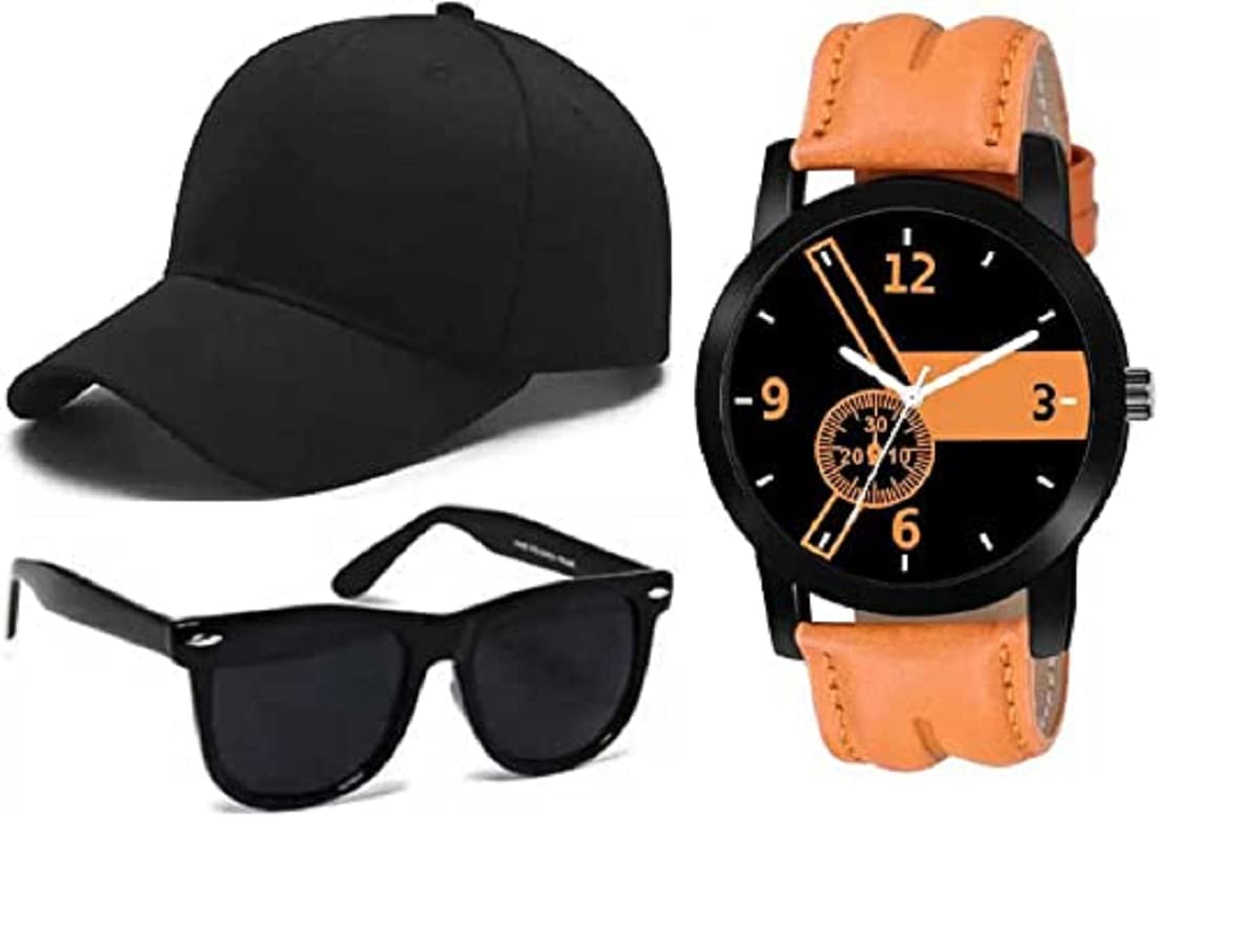 SELLORIA Combo Pack of 3 Stylish Digital Watch, Stylish Sport Baseball Cap & Stylish Aviator Wayfarer Sunglass for Men's and Boy's (Pack of 3) Multicolour