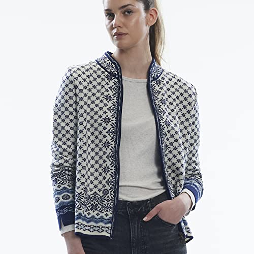 Dale Of Norway Solfrid Women’s Cardigan - 100% Merino Wool Sweater - Women’s Cardigan Sweater - Women’s Ski Sweater - Loose Fit Cardigan Sweater With Detailed Patterns (Navy/Off White/Light Blue) #TOP1