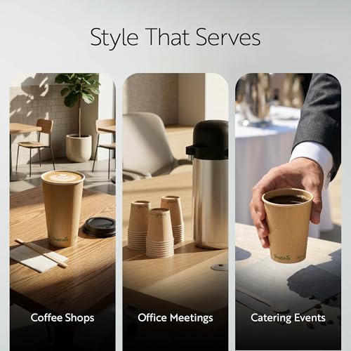 Image of Restaurantware-Sustain 12 Ounce BPI-Certified Hot Cups, 1000 Single Wall Coffee Cups - Lids Sold Separately, Leakproof PLA Coating, Compostable Kraft Paper Cups, For Hot Or Cold Drinks