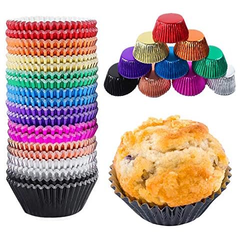 Foil Cupcake Liners Standard Size Rainbow Cupcake Baking Cups Metallic Cupcake Wrappers for Pans Carrier Stand Muffin Paper Cases Baking Cups for Weddings Birthdays Baby Showers 10 Colors 500 Pieces Cover