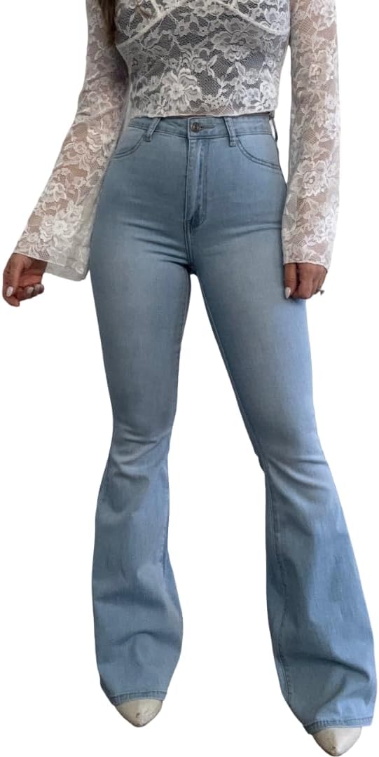 Willow Boutique Fiona High Waisted Bell Bottom Flare Jeans - Light Wash