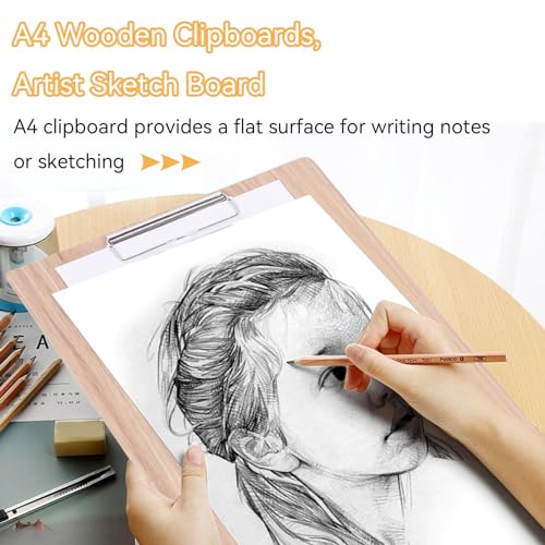 Wooden Sketch Board,A4 Wooden Clipboards,Artist Sketch Board,Smooth Drawing Writing Board 15.8x11.3inch A4 Letter Size Clip Boards Art Sketching Writing Board Clipfor School Office Work - Image 2