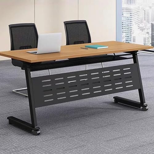 Mobile Folding Conference Training Table Set with Lockable Wheels Multifunctional Rectangular Meeting Room Table for Office Events and Workshops
