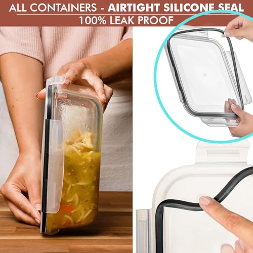 Image of Razab 10 Cups / 80 Oz 4 Pc (Set of 2) Glass Food Storage Containers with Airtight Locking Lids For Storing & Serving Food. BPA Free & Leak Proof - Microwave, Dishwasher, Fridge, Freezer, Oven Safe