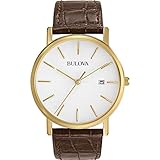 Bulova Men's Classic 3-Hand Calendar Date Quartz Leather Strap Watch, Buckle, 37mm Style:97B100