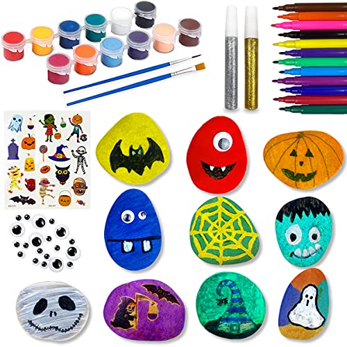 QINGQIU Halloween Rock Painting Kit Halloween Crafts & Arts for Kids Boys Girls Halloween Toys Halloween Party Favors Halloween Treat Bags Gifts
