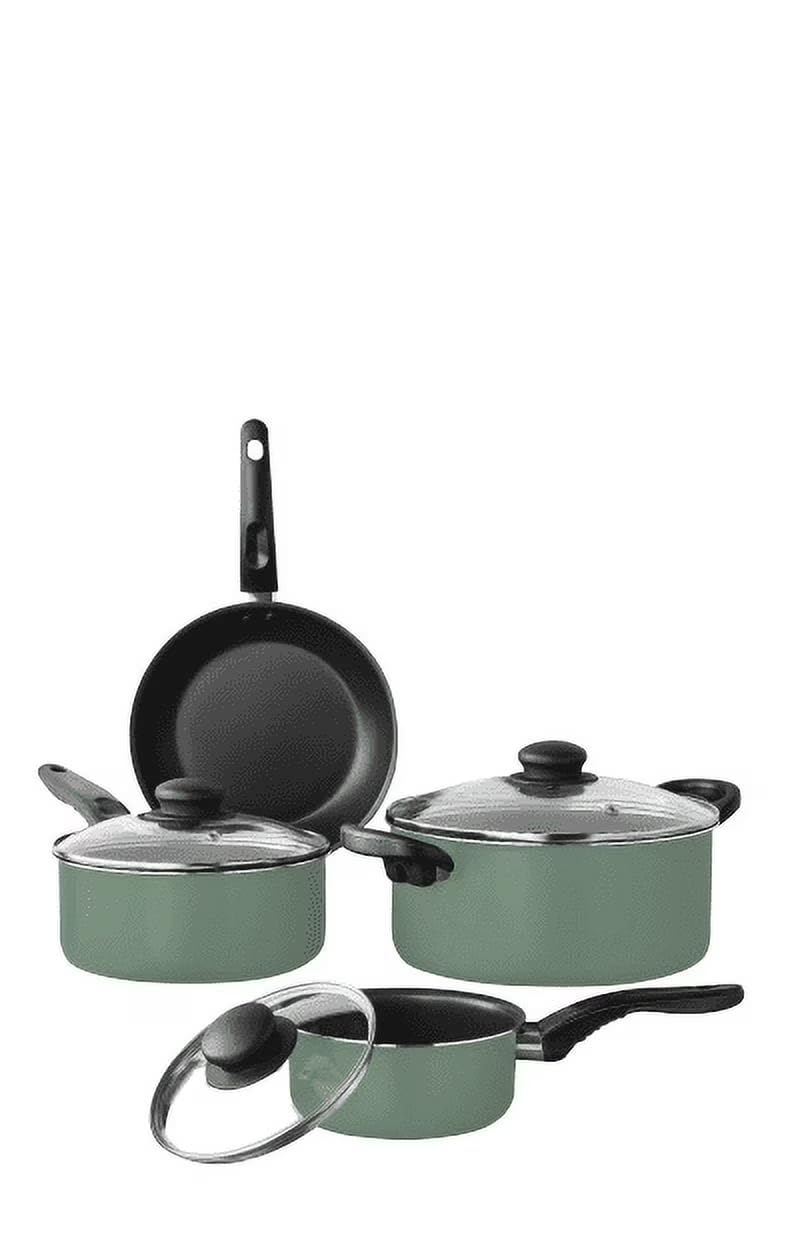 7 Piece Nonstick Aluminum Pots and Pans Cookware Set, Green