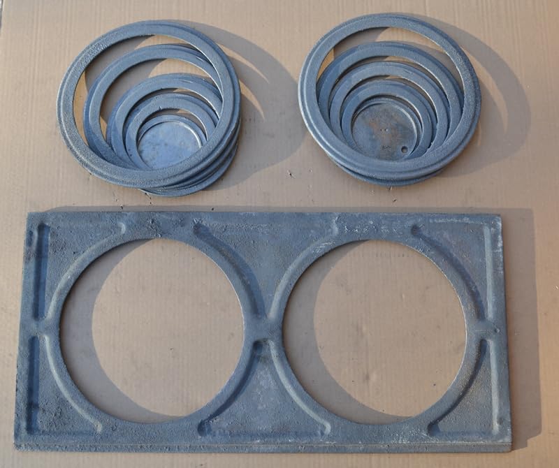 SEZAM Placa de fundición para horno con 2 agujeros, 70 x 33 cm, placa de carbón de hierro fundido gris