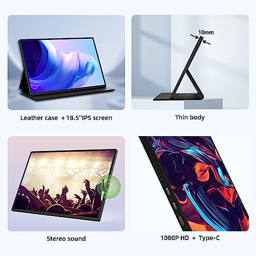 docooler Tragbarer Monitor 1080P 18,5 Zoll IPS-Bildschirm Auflösung 1920 x 1080 mit Anschlüssen Typ C/HD / 3,5 mm breit kompatibel mit Laptop Tablet Telefone – Bild 6