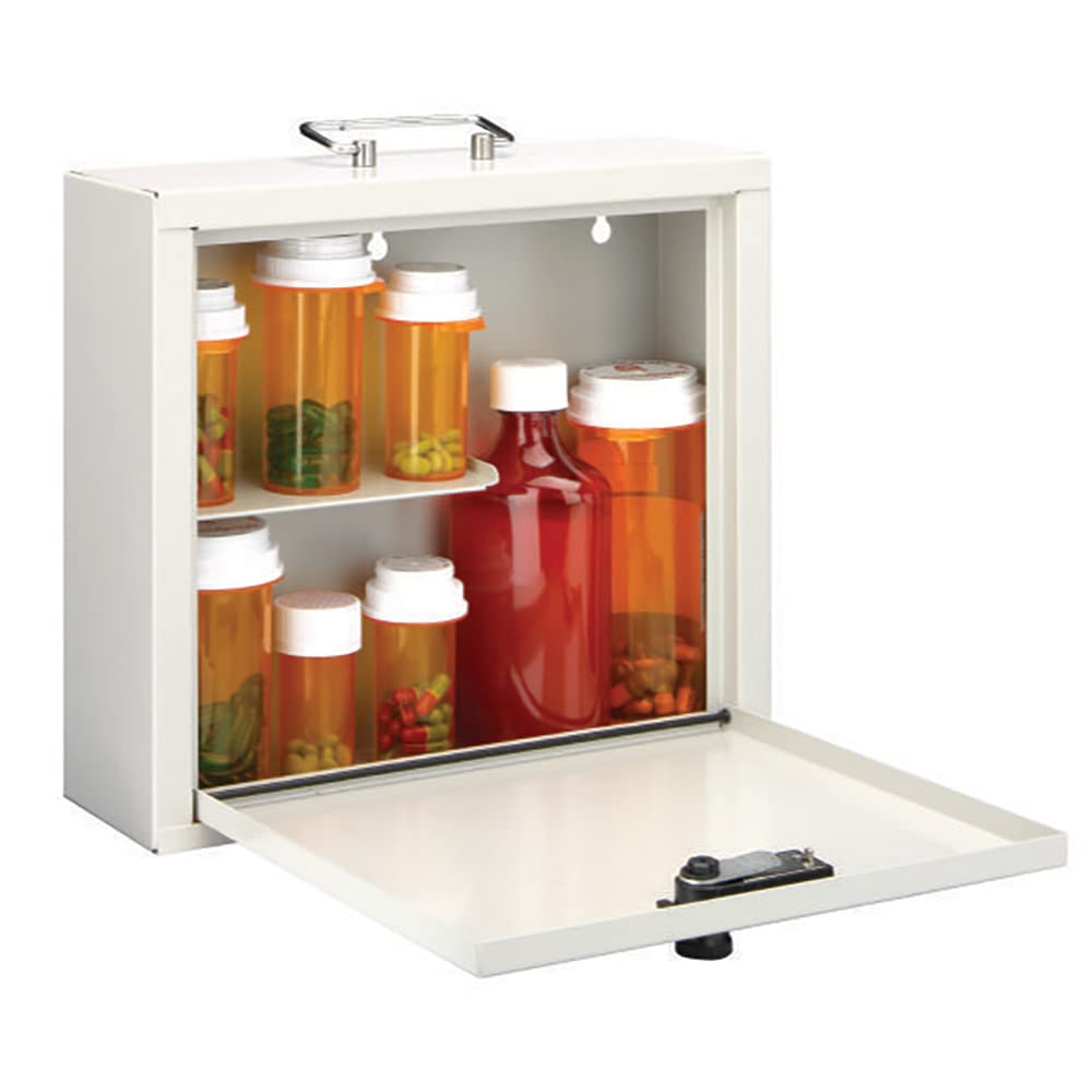 MMF Industries Med-Master Medication Case | 3-Digit Combination Lock | 9.5 " H x 10.75" W x 3.75" D | Removable Handle | Wall Mount Holes | Steel Construction | Medicine Organizer Cabinet