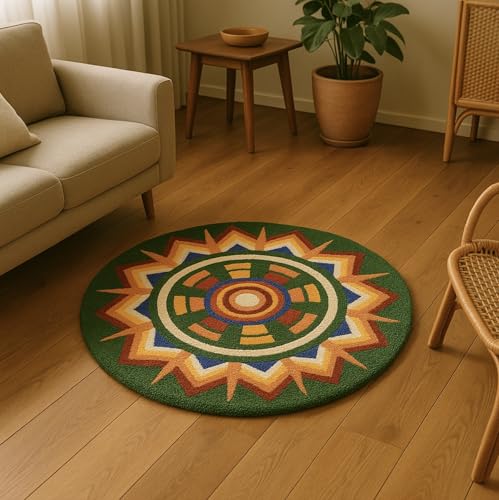 Image of Roseate Rangoli (60x60 cm) Super Soft Microfiber 1800 GSM Decorative Mat Anti-Skid Door Mats for Home /Bathroom Mat /Bedroom /Kitchen /Floor Mat (Green)