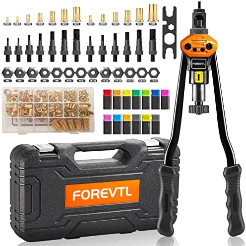 FOREVTL Rivet Nut Tool - 16'' Rivnut Tool with 13PCS Metric and SAE Mandrels, Rivnut Tool Kit with 150PCS Assorted Rivet Nuts,Threaded Insert Hand Riveter with Rugged Carrying Case