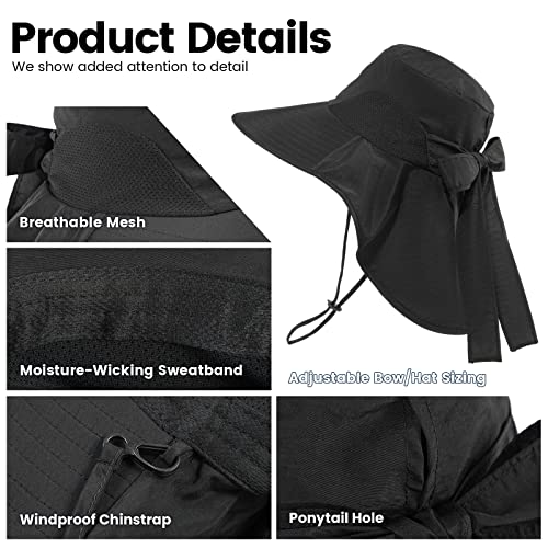 Womens Foldable Flap Cover Upf 52+ Uv Protective Wide Brim Bucket Sun Hat Black #TOP4