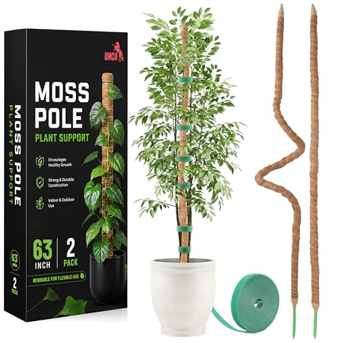 UNCO- Bendable Moss Pole Monstera Plant Support 63 Inch 2 Pack 10 Feet Plant Ties Moss Poles for Climbing Plants and Monstera Trellis