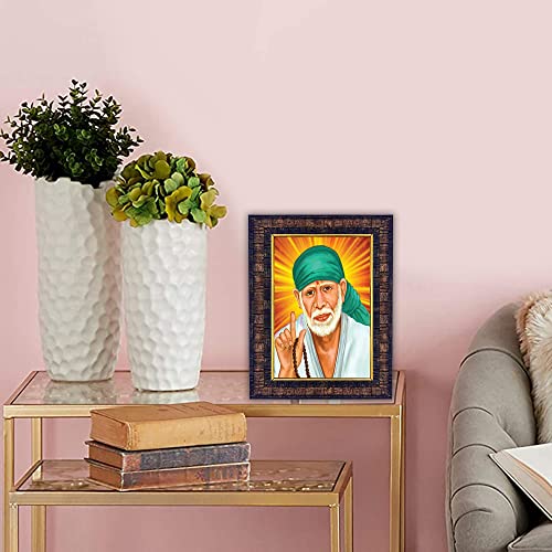 Image of Hawai Shirdi Sai Baba Photo Frame Size-8.5x7 inch | Engineered Wood Wall Hanging Home Decor Religious Frame | SFDI269BLKFRM