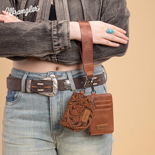 Image of Wrangler Keychain Wristlet Wallets for Women Western Dual Pouch Wristlet Credit Card Holder Wallet