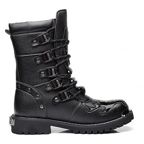 Mens Motorcycle Backpacking Military Boots Gothic Mid-Calf Retro Leather Punk Rock Tactical Steel Metal Round Toe Waterproof Riding Hunting Walking Footwear Outdoor Hiking Camping Climbing Trekking4