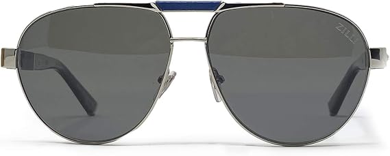 ZILLI 65032 Sunglasses for Men Aviator Titanium Eyeglasses Acetate Frame Designer (Platinum, Black, C03)
