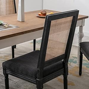 Guyou black farmhouse dining chairs set of 4 upholstered dining room chairs with rectangular rattan back french country accent chair with distressed wood frame for kitchen living room beige  urban country home decor
