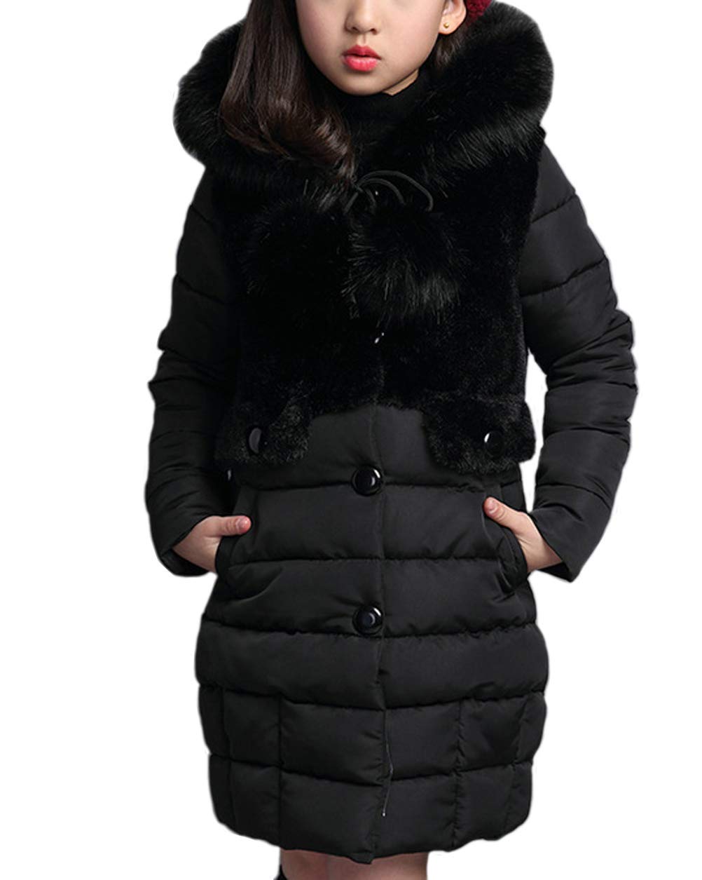 Chaqueta de plumón de Invierno niña Princesa Abrigo de Invierno otoño Parka Gruesa de Media Longitud con Piel con Capucha