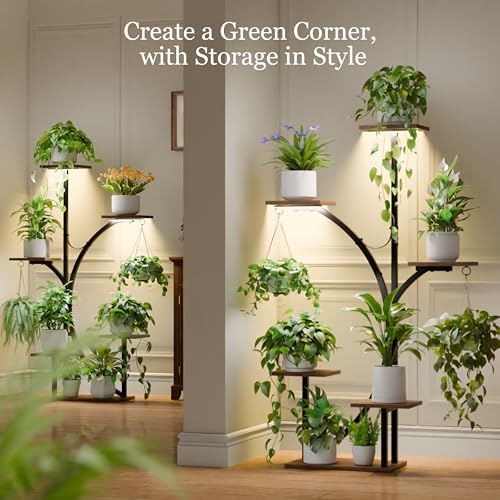 Image of Plant Stand Indoor with Grow Lights - 2 Pack Corner Plant Shelf, 6 Tiered 47'' Indoor Plant Stands for Multiple Plants, K-Shaped Plant Rack Display Holder, Flower Stands for Living Room Patio Home