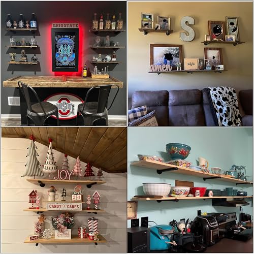 YCCO Industrial Black Iron Pipe Shelf Brackets Wall Mount DIY Shelving Brackets Pipe Decor Wall Rustic Garment Rack Hardware Included, 8 Inch Set of 6