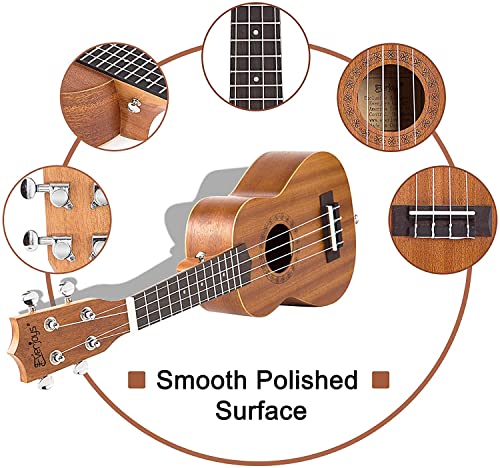 image for Everjoys Mahogany Soprano Ukulele Starter Kit - Professional 21 inch w