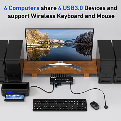 Usb 3.0 Kvm Switch Hdmi 4 Port Support 4K@60Hz 2K@120Hz Rgb 4:4:4 Simulation Edid, Hdmi Usb Switch 4 In 1 Out And 4 Usb 3.0 Port For Keyboard Mouse Printer,With Controller,Usb3.0 Cables And Hdmi Cable #TOP5