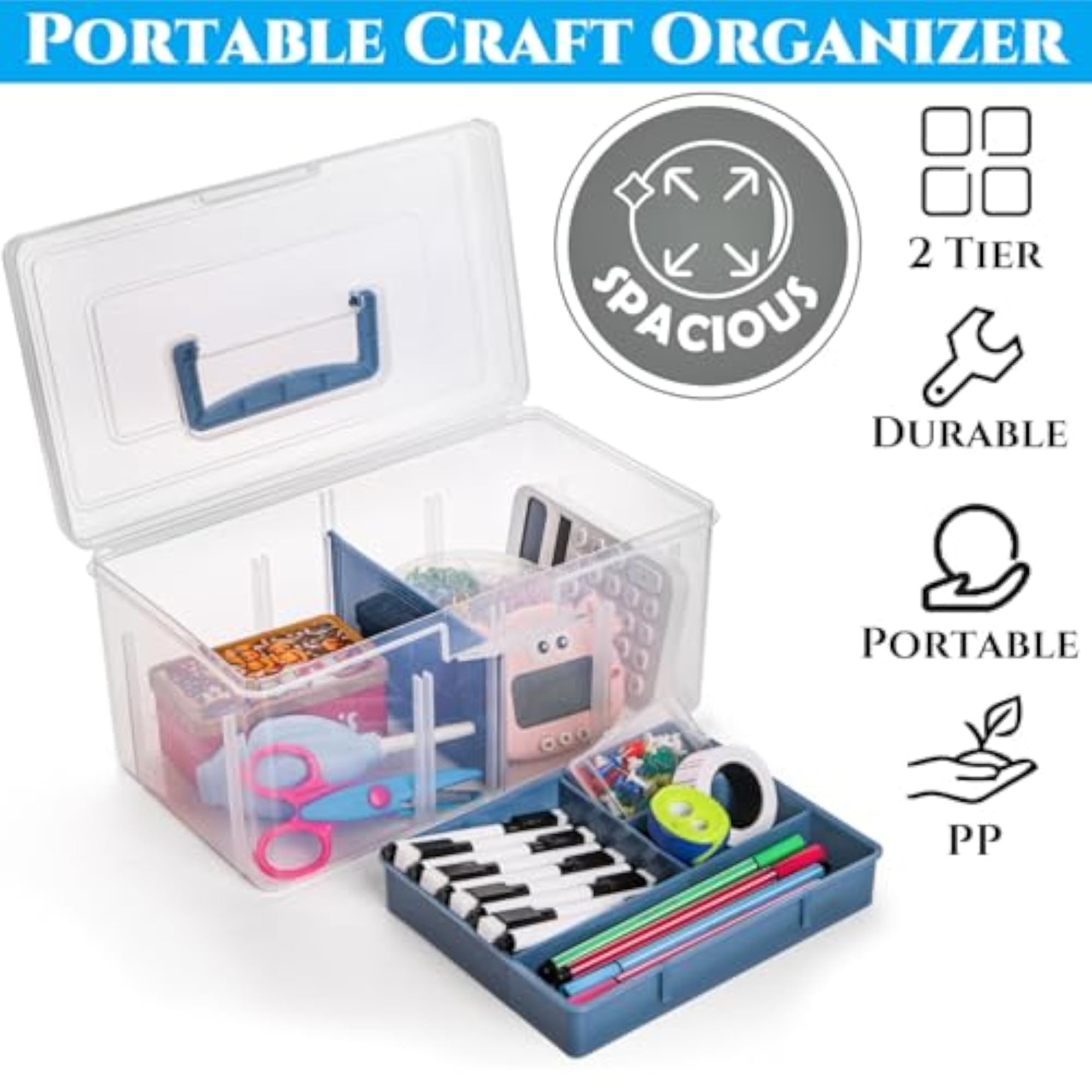 2 Pack Plastic Divided Storage Box with Removable Tray