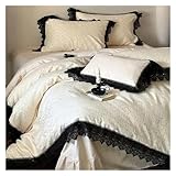 Vierteiliges, Dickes, warmes französisches Bettlaken mit Leichter Luxusspitze aus Baumwolle, passender Bettlakenbezug, Exquisite Herbst- und Winterbettwäsche, Bettlaken (einfarbig, Kingsize)