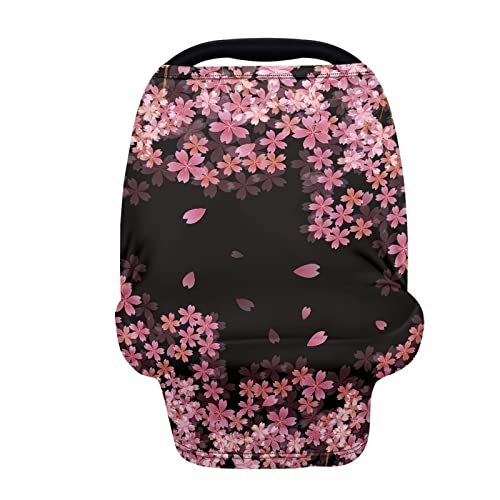 JEOCODY Car Seat Covers for Babies Cherry Blossom Elastic Pram Dust Cover Shopping Cart Cover Infant Carseat Canopy Shopping Cart Cover Multi-Use Nursing Breastfeeding Covers Nursing Scarf