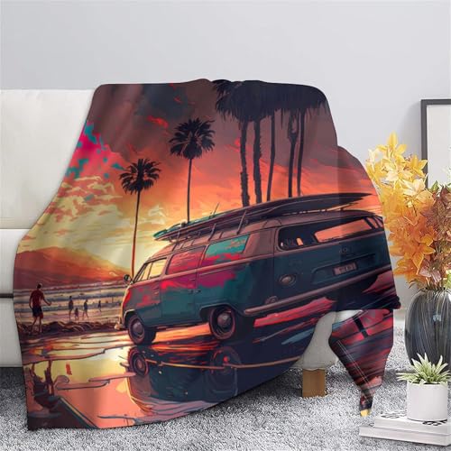 Plaid vintage surf art infroissable pour vos soirées cocooning au salon