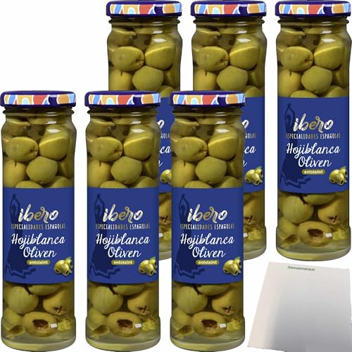 usy Bundle für Ibero grüne Hojiblanca Oliven entsteint 6er Pack (6x150g Glas) + usy Block