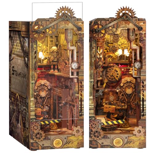 RONSTONE Book Nook - DIY Miniatur Puppenhaus Booknook Kit mit Staubschutzhülle - Buchstütze Bücherregal Einsatz Dekor mit Led Licht - Steampunk 3D Puzzles Geschenk für Erwachsene