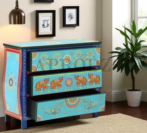 Image of APRODZ Wooden Handpainted Chest of Drawer Cabinet for Storage (Multicolor)
